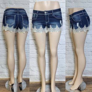 00s Denim Shorts dark wash low rise Waist Daisy Dukes Lace Hot Pants Small